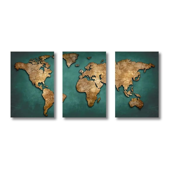 Retro World Map 3pcs/set Canvas Posters Nordic Wall Decor Wall Art Canvas Painting Living Room Bedroom Corridor Wall Decoration, 50*70cm, unframed.,CJ50269-3PCS