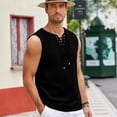 thumbnail image 7 of HAOMEILI Men's Cotton Linen Tank Top Shirts Casual Sleeveless Lace Up Beach Hippie Tops Bohemian Renaissance Pirate Tunic, 7 of 7