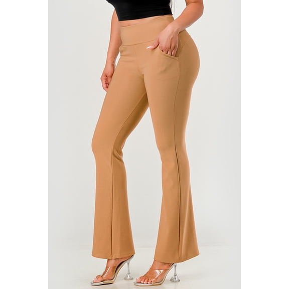 Tummy Control Butt Sculpting Flare Pants With Pockets - Chipmunk