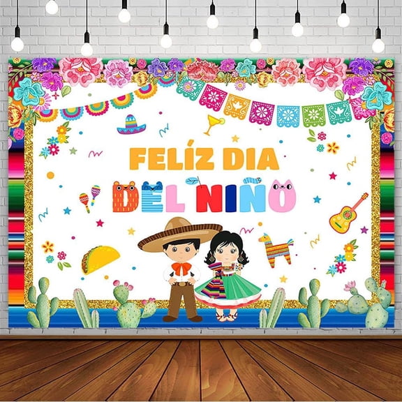 7x5FT Feliz Dia Del Nino Backdrop Mexcian Happy Children's Day Background for School Classroom Colorful Flags Paper Fans Flowers Cactus Party Decorations Banner Photo Props