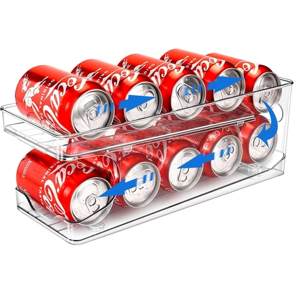 Rolling Soda Can Organizer for Refrigerator Can Dispenser for Beer Soda Seltzer Pop Can Soda Organizer for 10 Standard Size Cans Holder Storage Pantry Organization