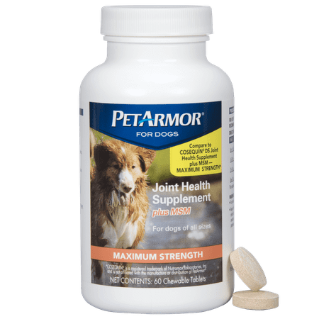PetArmor Joint Health Supplement Plus MSM Max Strength for Dogs, 60 Chewable (Best Turmeric Supplement For Dogs)