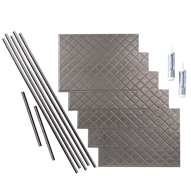 FASÄDE Quilted Decorative Vinyl Backsplash 15 sq ft Kit in Galvanized Steel