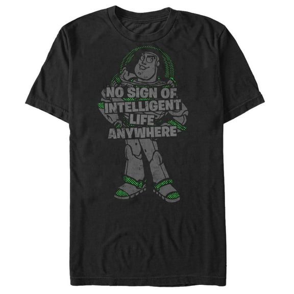 Men's Toy Story Buzz Lightyear No Sign of Intelligent Life Graphic Tee Black Medium