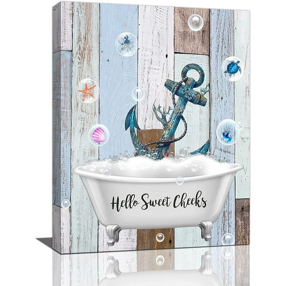 Anchor Bathroom Wall Art Rustic Anchor in the Bathtub Bahtroom Pictures for Wall Ocean Theme Painting Country Bahtroom Decor Art Farmhouse Bubble Framed Artwork 12x16