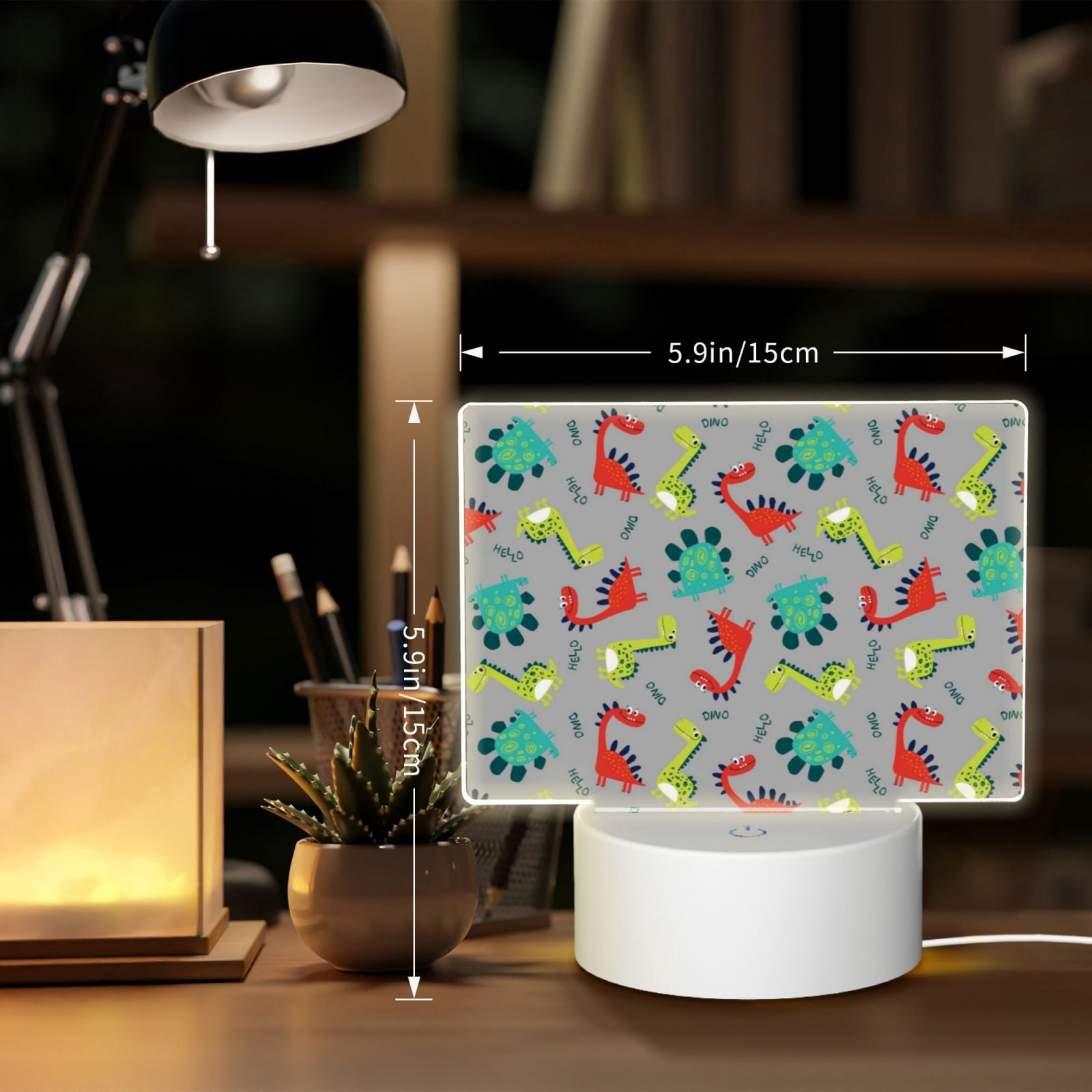 Vsdgher Cute Dinosaur Rectangular Acrylic Night Light Acrylic Sleep Night Light Friend Gifts for Birthday Gifts for Women Teens Boys Girls