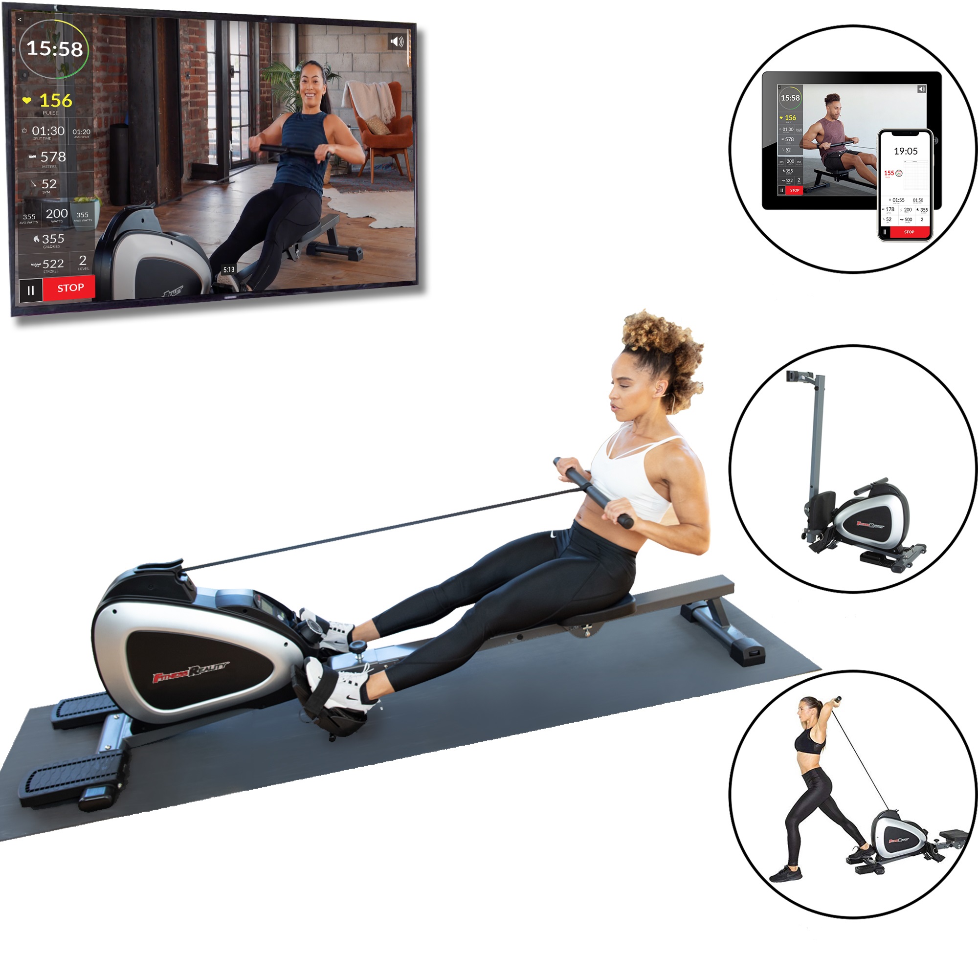 Fitness Reality 1000 PLUS Bluetooth Magnetic Rowing Machine Rower with Extended Optional Full Body Exercises and 14 Resistance Levels - image 4 of 12