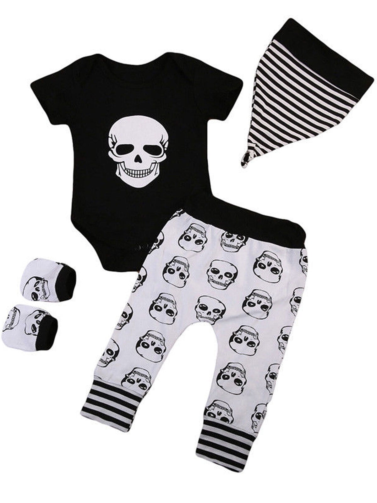 Newborn Kids Baby Boys Print Outfits Clothes Romper Tops+Long Pants+Hat Set 