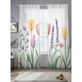thumbnail image 2 of Spring Flower Sheer Curtains 84 Inch Long 2 Panels, Watercolor Tulip Floral Leaf Botanical Light Filtering Rod Pocket Semi Sheer Curtains, Sheer Voile Drapes for Living Room Bedroom, 52"x84", 2 of 5