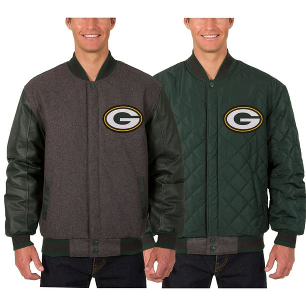 Green Bay Packers Jh Design Wool Leather Reversible Jacket With Embroidered Logos Black Walmart Com Walmart Com