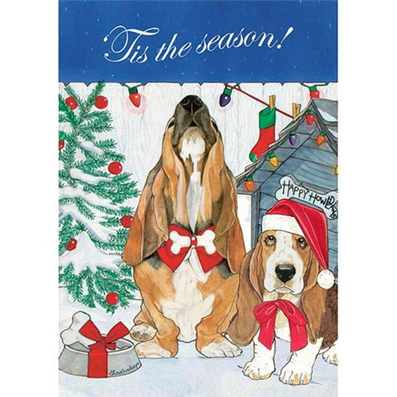 Pipsqueak Productions C753 Basset Hound Boxed Christmas Cards, Blue - Set of 10
