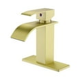 thumbnail image 3 of Waterfall Spout Bathroom Vessel Faucet, Tall Waterfall Single Handle One Hole Deck Mount Mixer Bowl Tap with Large Rectangular Spout, Bar Sink Faucet Lavatory Vanity with Overflow, Gold, 3 of 7