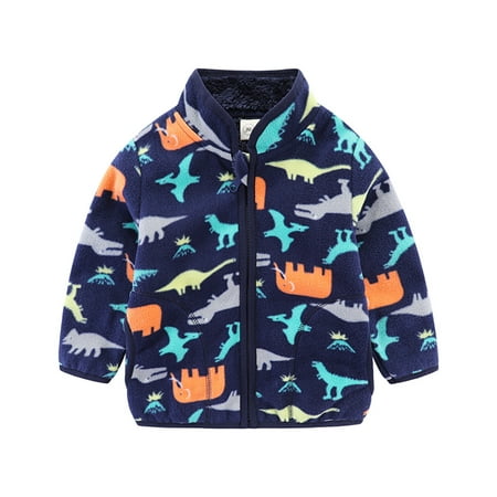 

DENGDENG Baby Toddler Child Children Kids High Neck Long Sleeve Jacket Pockets Zip Up Coat Warm Fleece Cartoon Printed Outerwear 1Y-6Y