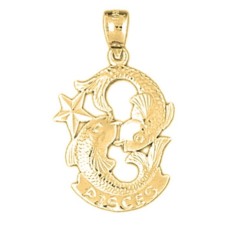 18K Yellow Gold Zodiac - Pisces Pendant - 19 mm