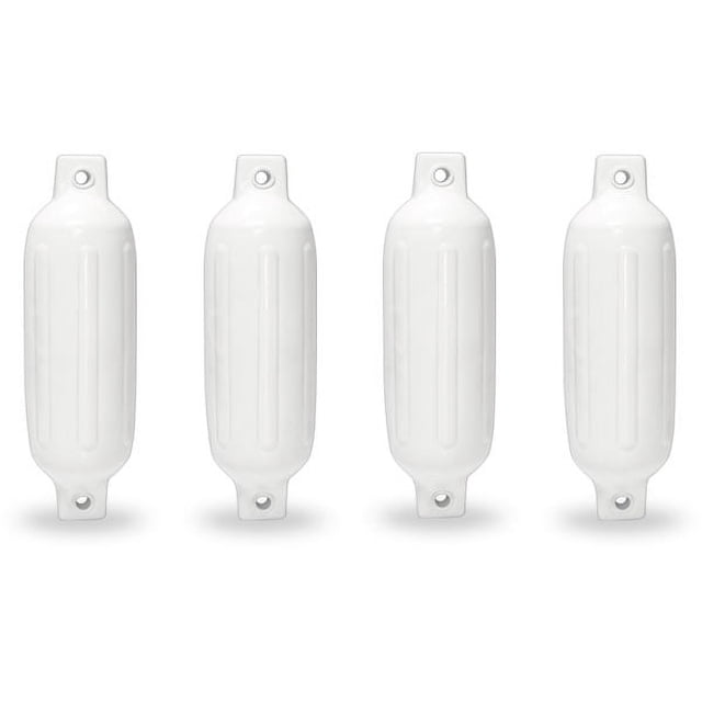 NEH Twin Eye Ribbed Boat Pontoon Fender 4.5" x 16" 4pcs Inflatable Vinyl Mooring Bumpers Guard Dock Docking - White