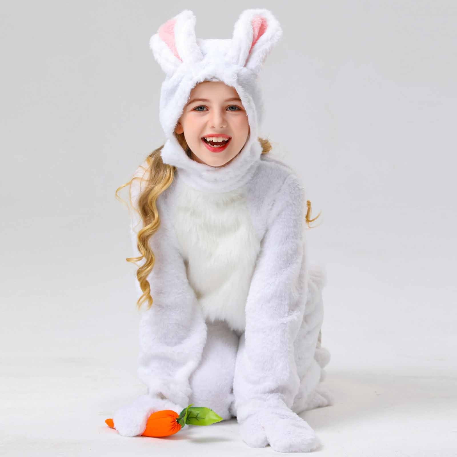APEXFWDT Kids Onesie Costume for Boys Girls Halloween Rabbit Cosplay One Piece Flannel Hooded Kids Costume Bunny Outfits