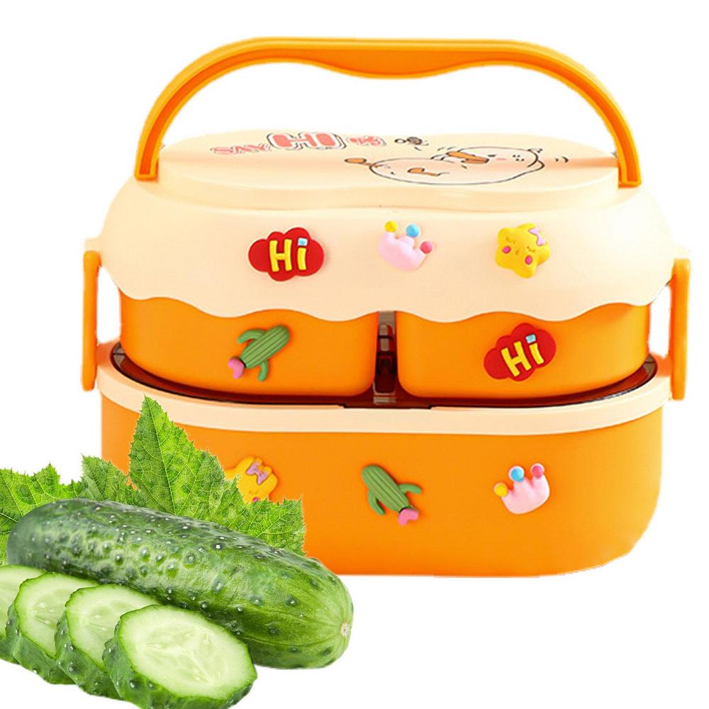 Lucybak Double Layer Lunch Box Cute Leak Proof Bento Box With Cutlery