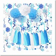 Frosty Flurry Snowflake Swirls - 54pc Blue Teal Silver Winter Wonderland Hanging Decorations