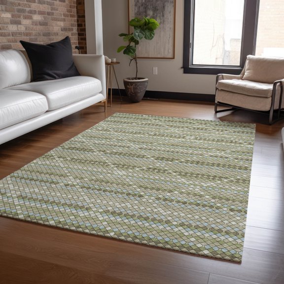 Addison Rugs Machine Washable Indoor/ Outdoor Mosaic Trellis Chantille Rug 10' x 14' - Aloe