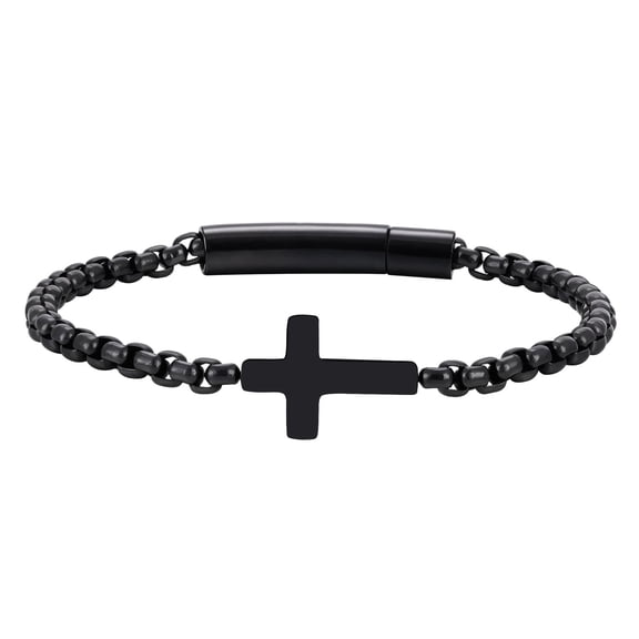 VNOX Cross Bracelet for Men,Cross Chain,Stainless Steel Bracelets Rolo Chain,Non Tarnish Silver Bracelet,Bayonet Clasp Cross Bracelet's Christian Gift for Men Him,Son,Baptism,Easter,Birthday