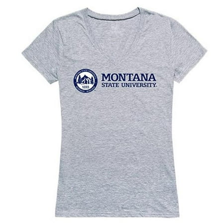 Montana State Seal - W Republic Apparel 520-192-H08-03 Montana State University Women Seal Tee Shirt - Heather Grey, Large