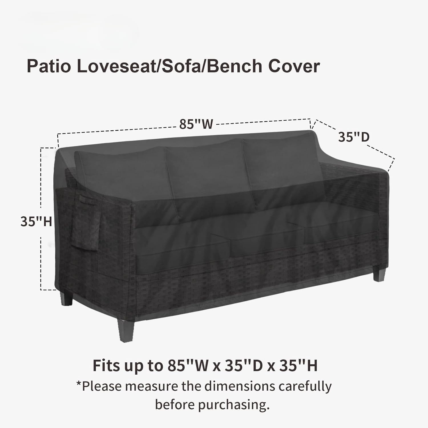 104"W x 40"D x 35"H 3-Seater Outdoor Couch Cover Waterproof Patio Sofa Furniture Cover with Air Vent and Handles