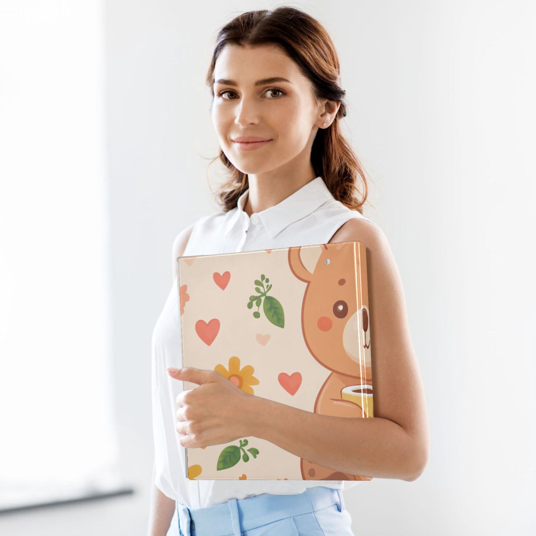 Flowers Bears 3 Ring Binders 1.5 inch Hardcover File Folders with Interior Pockets A4 Size Organizer for School Office Hospital