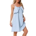 thumbnail image 4 of INSPIRE CHIC Women's Nightgown Spaghetti Strap Lingerie Nightdress Full Slip Ruffle Cami Slip Chemise Soft Sleepwear M Blue, 4 of 6