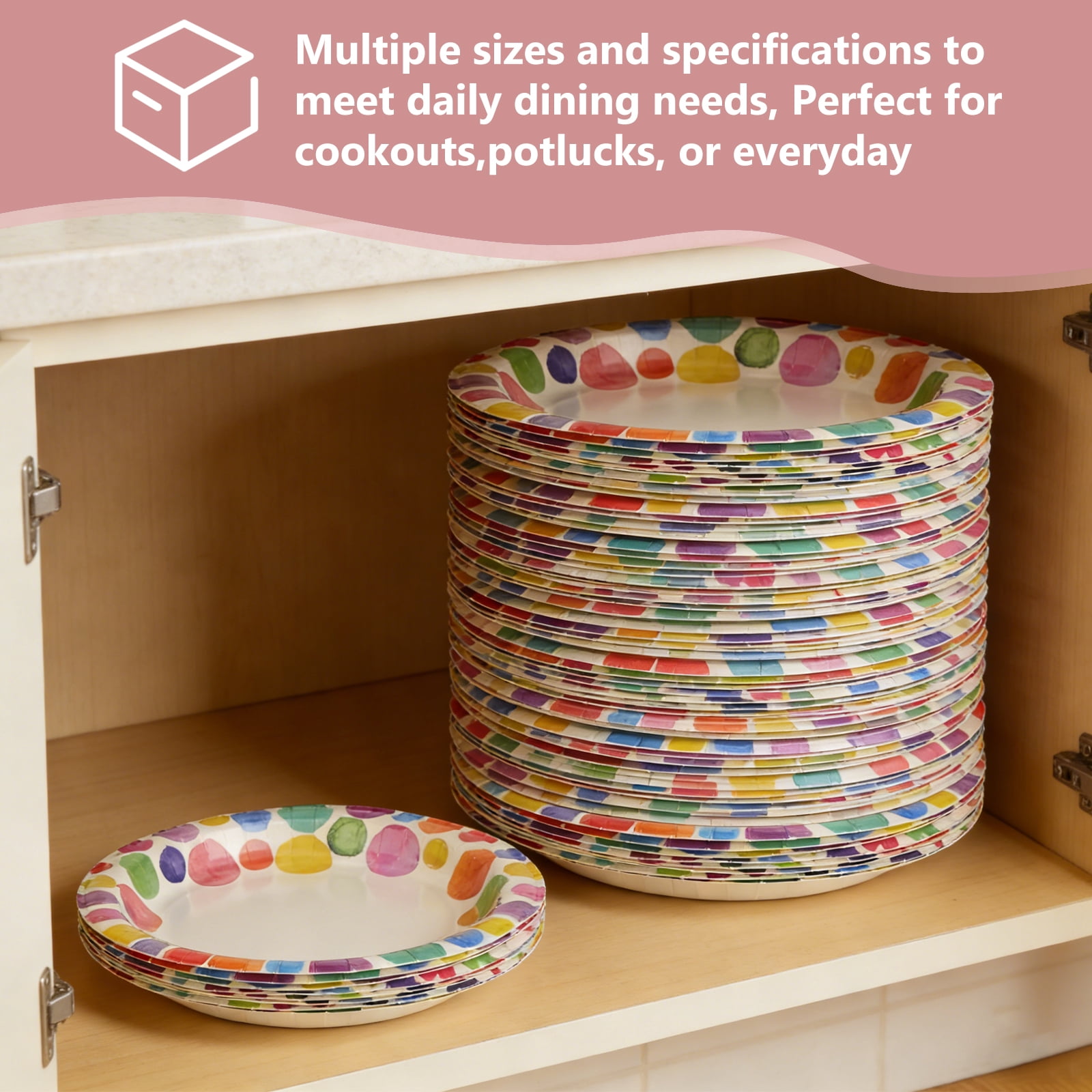 60 Pcs Paper Plates Sets Disposable, 30 Pcs 8.5inch Plates and 30 Pcs 10inch Plates, Compostable Round Multi Color Plates for Party, Valentine's Day, Microwaveable Plates for Dinner and Everyday Use