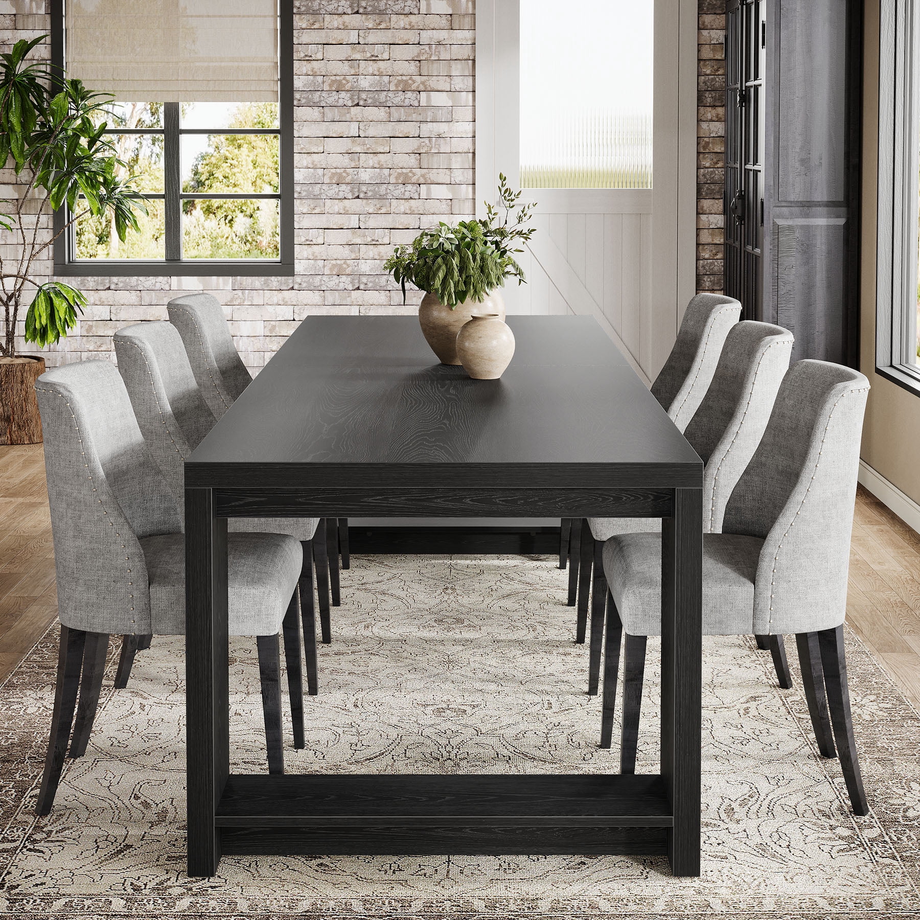 Tribesigns 86.61-inch Dining Table for 6-8, Farmhouse Kitchen Table, Extra Long Rectangular Dinner Table, Black