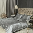 thumbnail image 4 of Move Over Grey Satin Bedding Sets King Silky Duvet Cover Set White Fringe Pattern Satin Microfiber No Filling, 4 of 10
