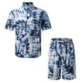 thumbnail image 3 of Conjunto casual de blusa y pantalones de playa de manga corta con estampado de botones para hombre Pompotops  oipoqjl36167, 3 of 6