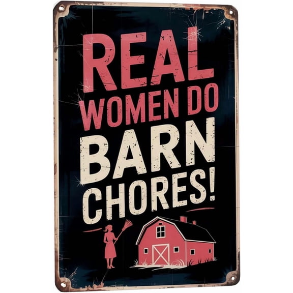 Metal Tin Wall Sign Barn Chores Build Strong Women Vintage Retro 8x12 Inch Decorative Home Bar Garage Cabin Decor