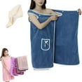 thumbnail image 1 of Plus Size Women's Wearable Shower Skirt, Quick-Drying Soft Absorbent Towel Dress with Pocket, 2-Button Design (M, Blue), 1 of 8