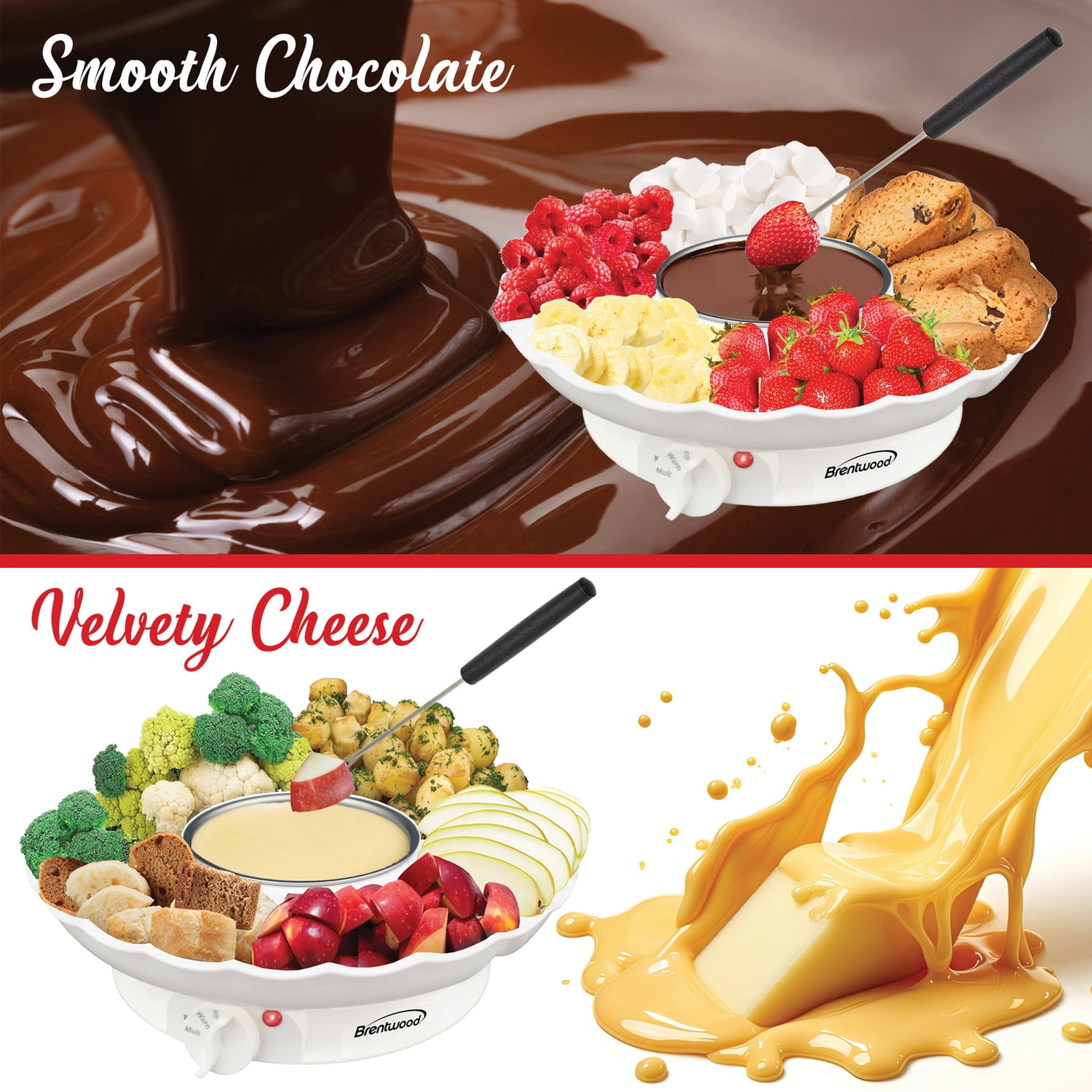 Brentwood 25-Watt Electric Fondue Pot Set with 3-Section