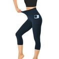 thumbnail image 4 of Htigea Womens High Waist Capri Yoga Leggings Cropped Pant for Workout with Two Pockets Navy 2XL, 4 of 6