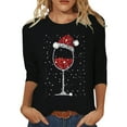 thumbnail image 1 of WEAIXIMIUNG T-Shirt de Noël Décontracté et à la Mode pour Dames Imprimé Verre Rouge Col Rond Manches 3/4, 1 of 5