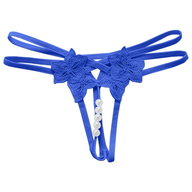 Aayomet Culottes pour Femmes String en Dentelle Taille Basse Invisible Nœud Dos Réglable sous-Vêtements pour Dames (Bleu, Taille Unique)