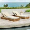 thumbnail image 3 of Lindero Outdoor Acacia Wood Chaise Lounge with Cushion (Set of 2), Teak and Cream, 3 of 7