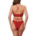 thumbnail image 3 of INSPIRE CHIC Women's Criss Cross Ribbed Knit Bikini Sets 2 Piece Strappy Top Triangle Bottom Swimwear Bathing Suits Medium Red, 3 of 5