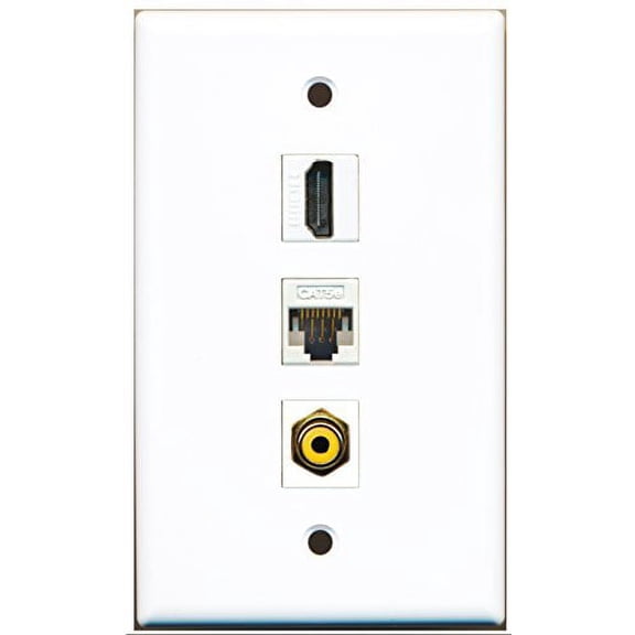 RiteAV - 1 Port HDMI and 1 Port RCA Yellow and 1 Port Cat5e Ethernet White Wall Plate