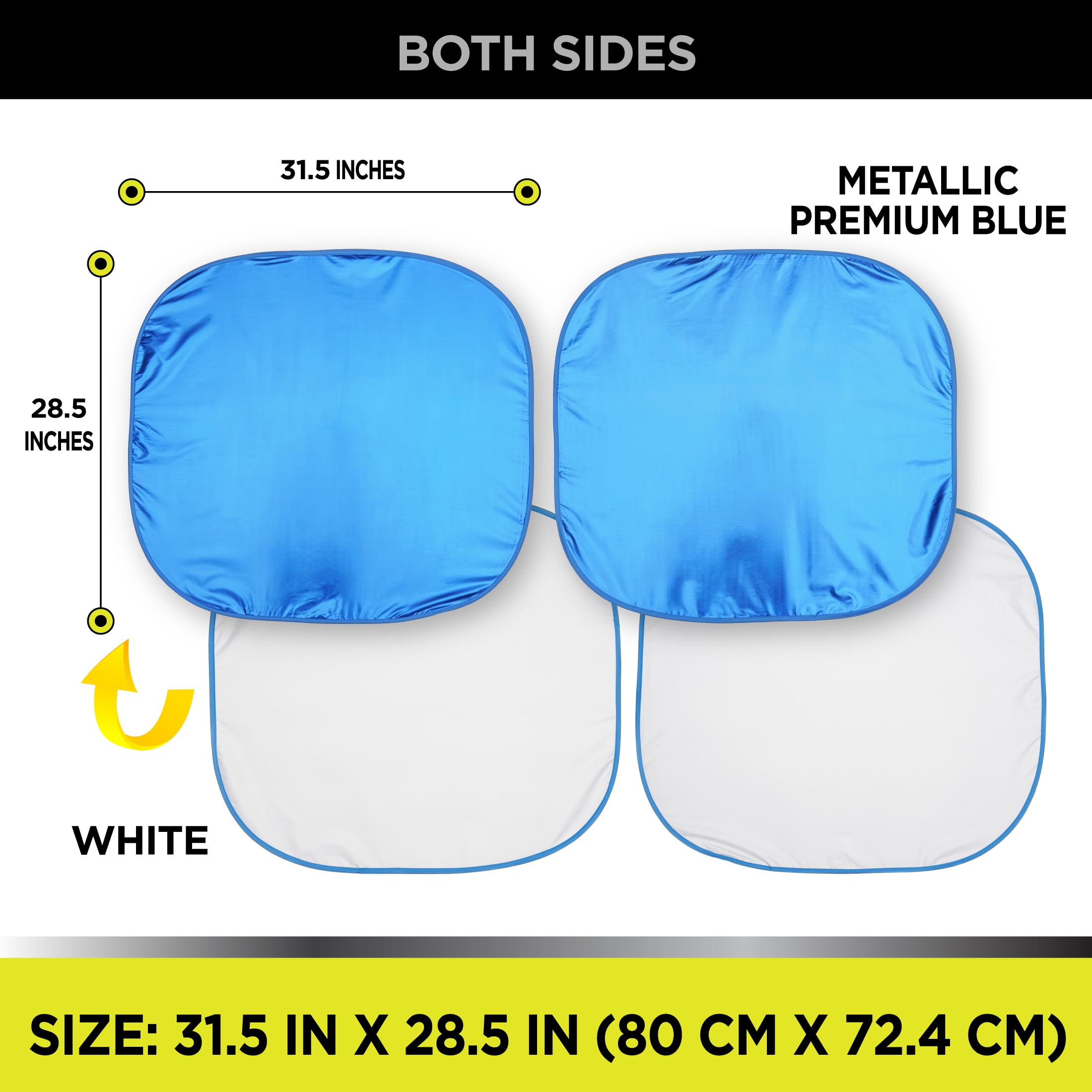 (2 pack) Auto Drive Universal Fit Blue Twist Windshield Sun Shade 1 Pair Size 31.5*28.5''