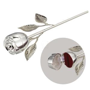 Silver-Plated Rose Flower Velvet Wedding or Engagement Ring Holder