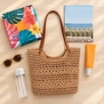 thumbnail image 2 of Btomtd Crochet Cotton Mesh Shoulder Tote Bag, Summer Handmade Woven Beach Bag, Handbag Purses for Women, Khaki, 2 of 7