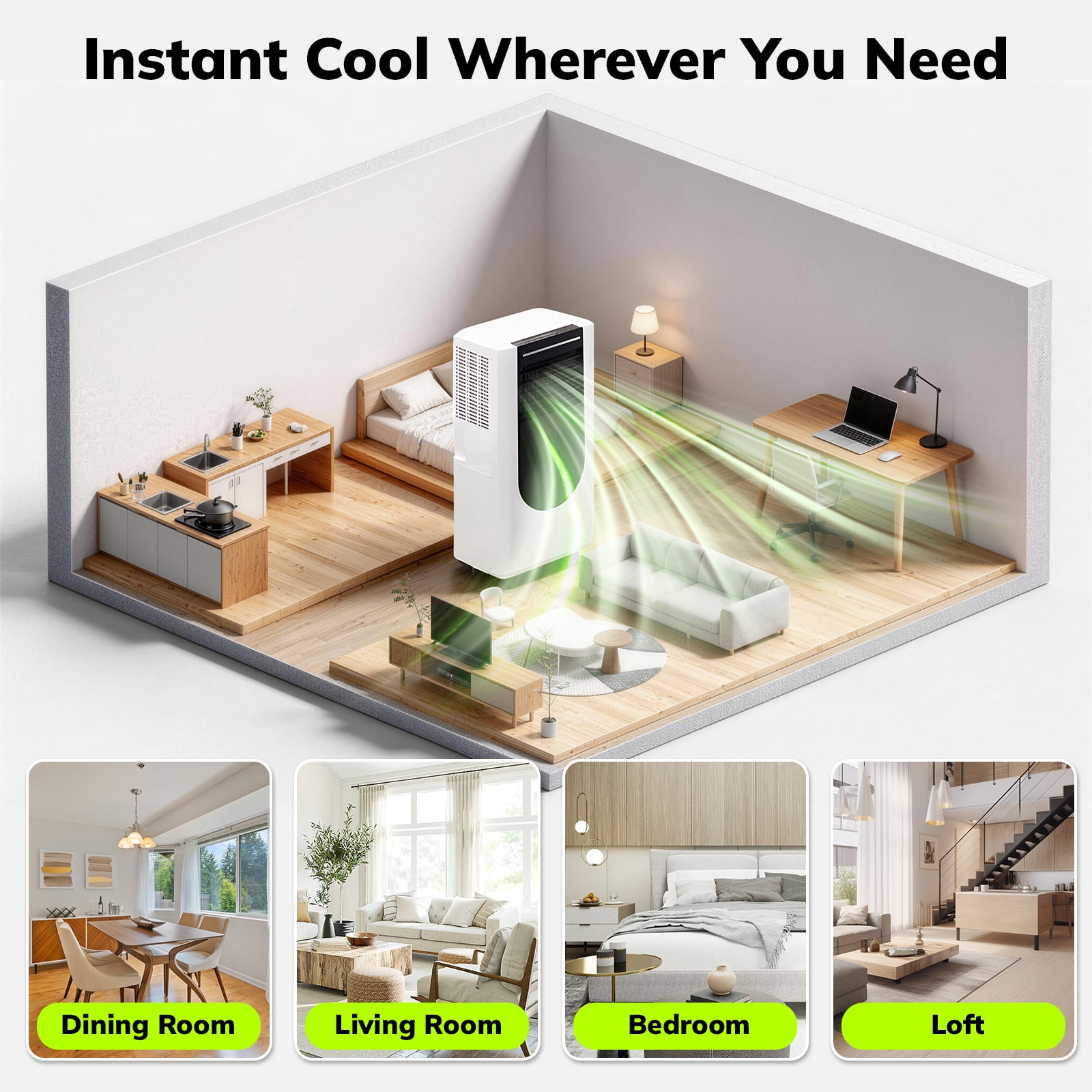 JIEJIA 8000 BTU Portable Air Conditioner, 3-in-1 AC Unit with Fan, Cool and Dehumidifier, Remote Control, Sleep Mode , for Rooms up to 250 Sq Ft