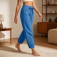 thumbnail image 4 of Guluxicc Women's Cotton Tapered Pants with Pockets Elastic Waist Drawstring Loose Jogger Trousers for Everyday Wear, 4 of 5