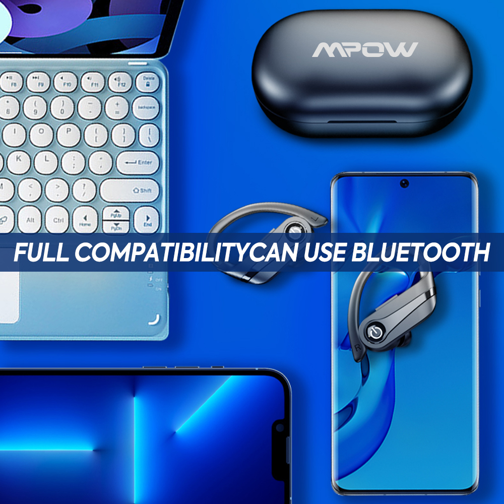 MPOW Bluetooth 5.3 Sport Earbuds, Wireless Headphones with Mic and LED Digital Display, IPX7 Waterproof Over Ear Earphones for Sports Running