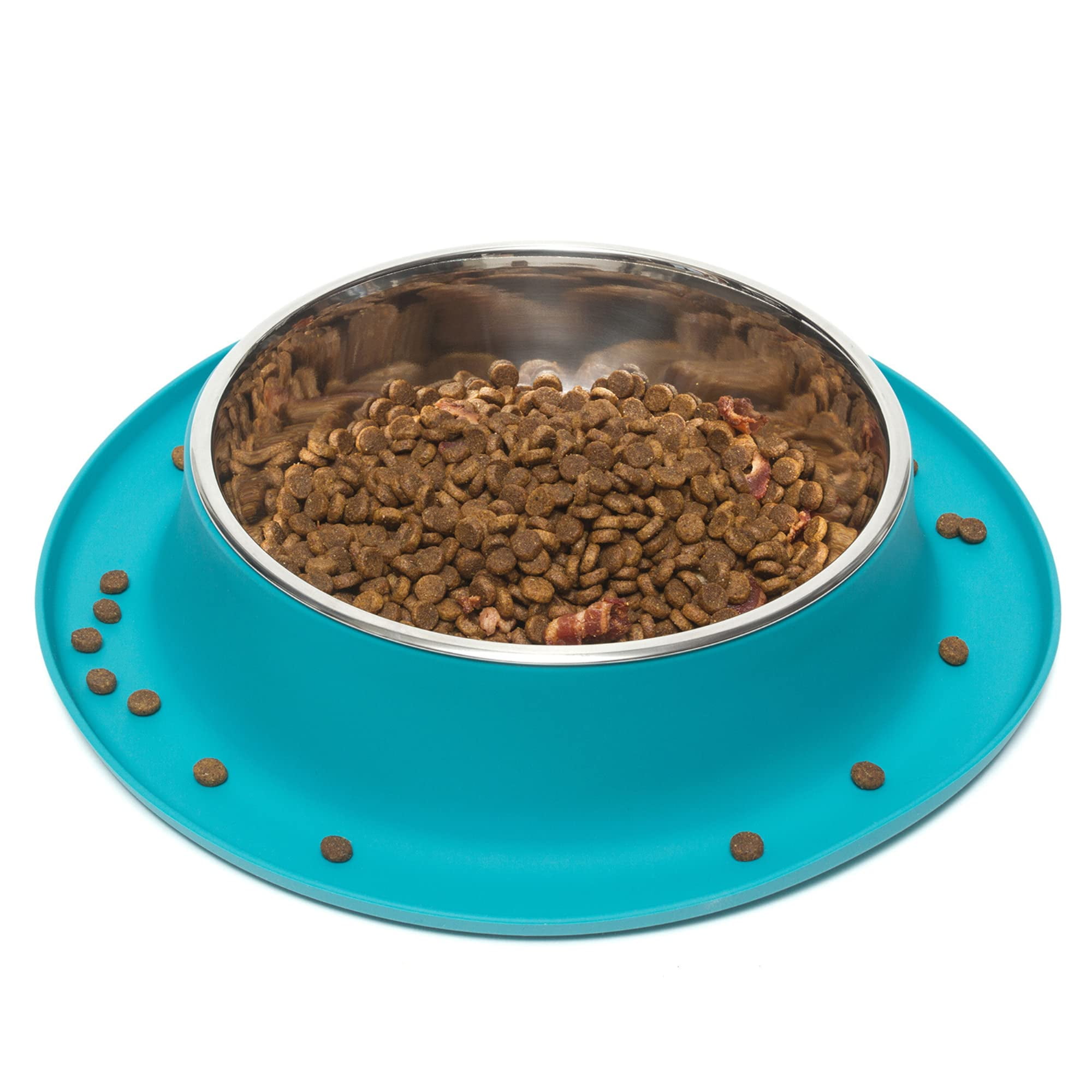 Messy Mutts Single Silicone Feeder with Stainless Bowl | Non-Skid Food Dishes for Dogs | Sizes Available for All Pets | Dog Food Bowls | Medium, 1.5 Cups | Blue