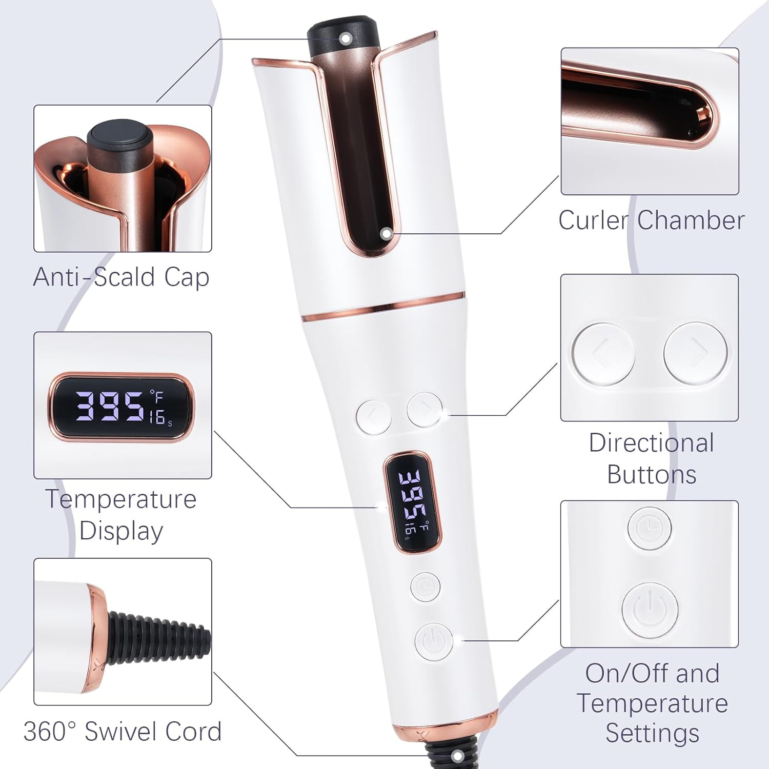 2025 Cordless Auto Hair Curler - Rechargeable with LCD Screen & Adjustable Temp (160°C-220°C)(PINK)