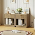 thumbnail image 4 of Pusnapku Night Stand Set of 2, 22" Wood Fluted Bedside Table with Charging Station, Drawer, Open Storage, Farmhouse End Table for Living Room, Bedroom, 4 of 9